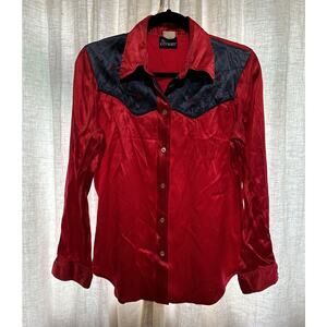 Vintage 70s KORET CITY BLUES Red Satin Shirt Western Cowboy Embroidered Rare